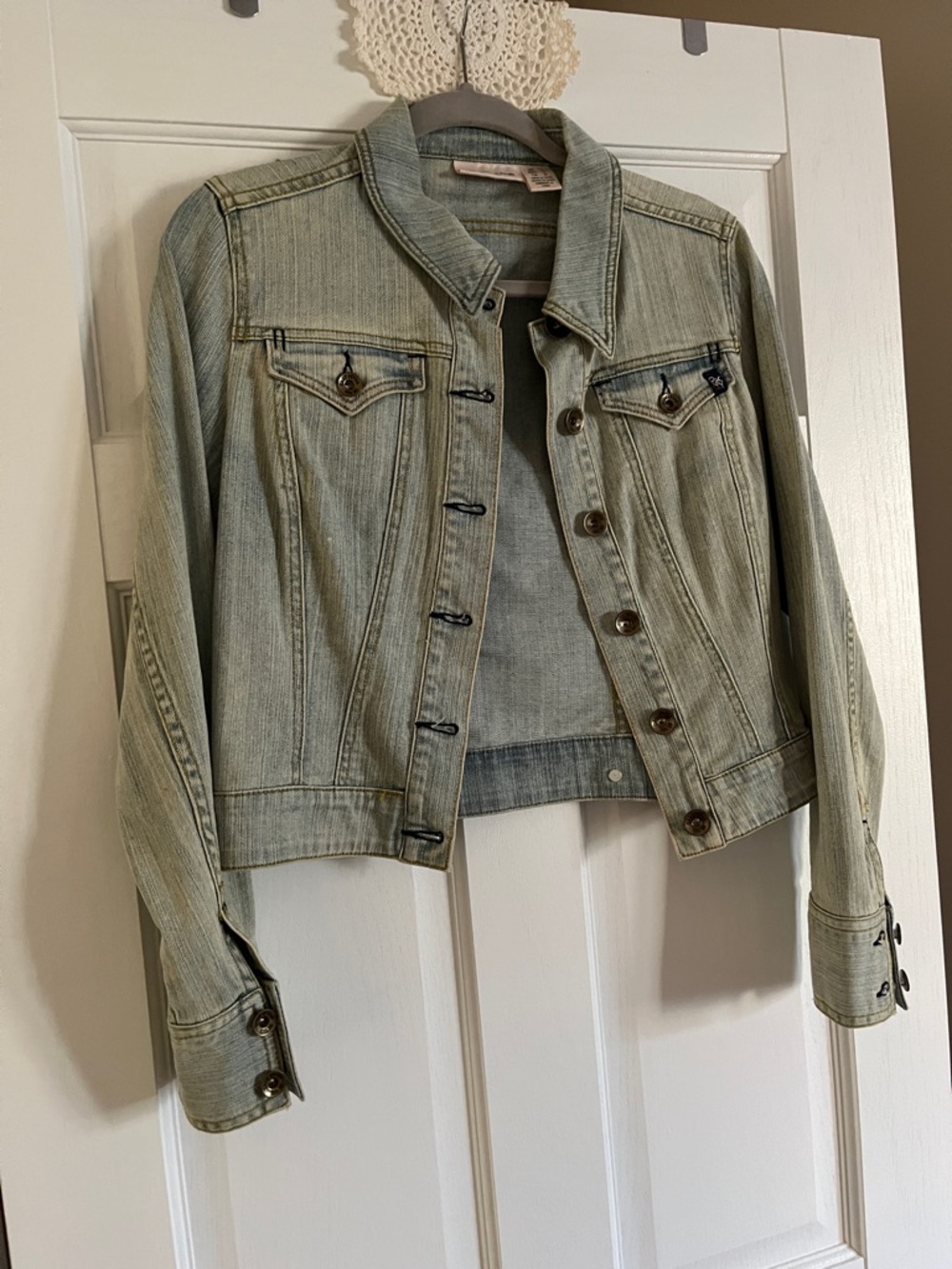 DKNY Light Sage Cropped Denim Jacket